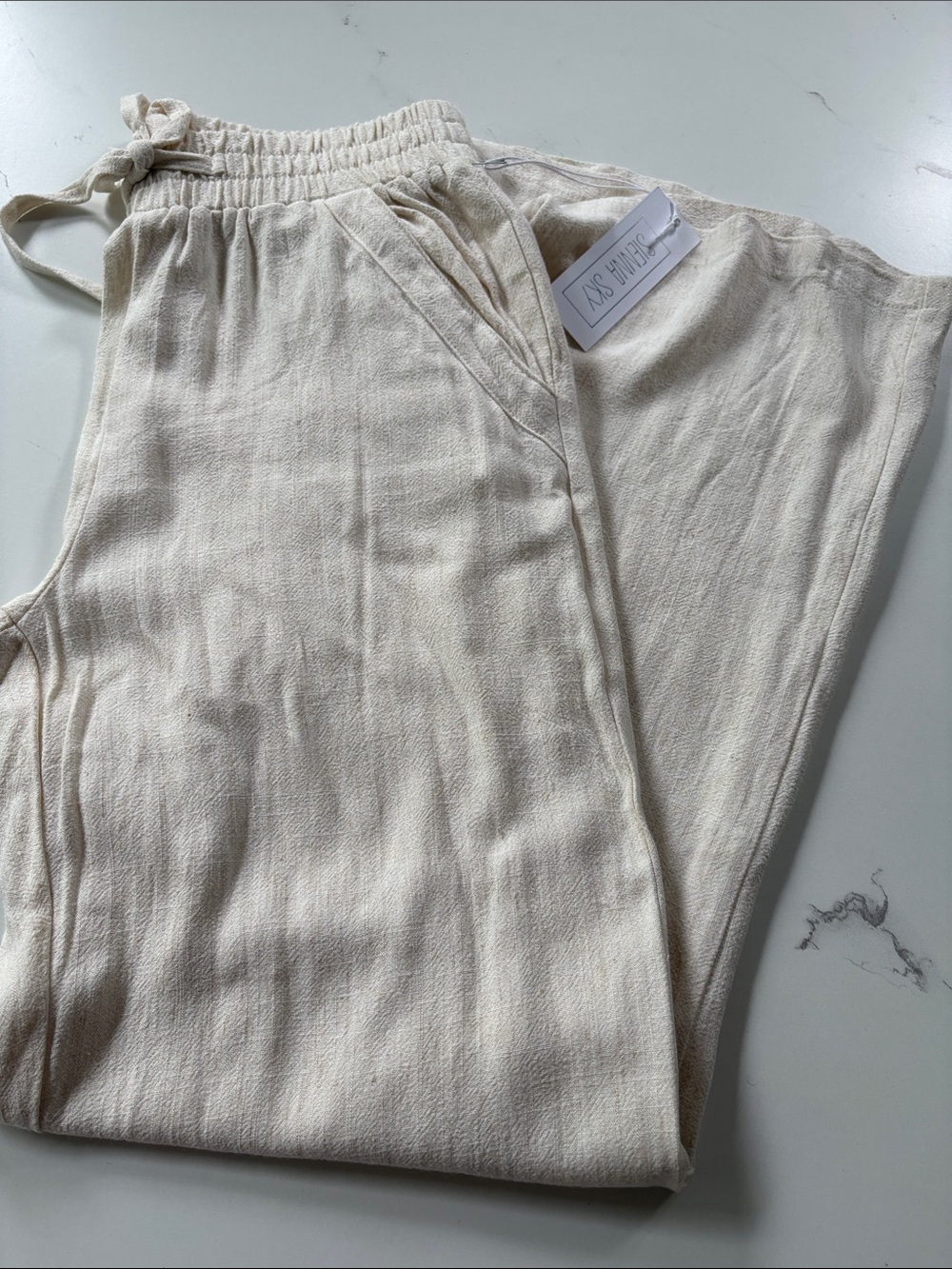 Sienna Sky Cream Drawstring Wide-Leg Pants